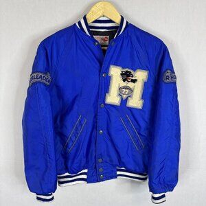 Vintage Women’s 34 Varsity Tiger Bomber Jacket Blue Satin Preppy Cheerleader 70s